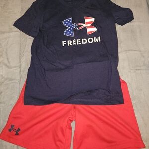 Under Armour Kids Navy Blue 'Freedom' Tee & Red Shorts Set